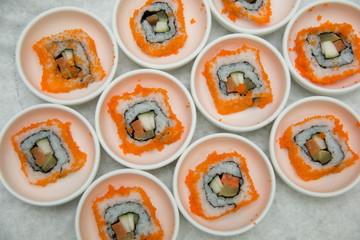  japanese pieces  Sushi roll in white cup
