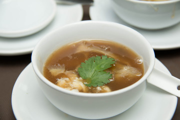Shark Fin Soup topped with crab meat