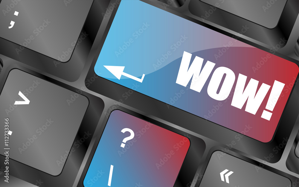 Poster wow button on computer keyboard key vector . keyboard keys, keyboard button, keyboard icon