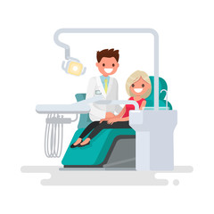 Dental office. Dentist and  patient. Vector illustration