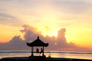 Sunrise over beautiful Sanur beach on Bali, Indonesia.