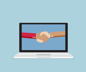 handshake in monitor of laptop