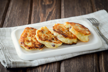 Homemade cottage cheese pancakes with raisin