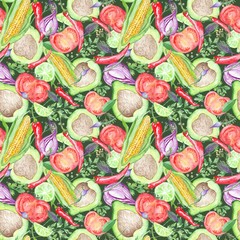 Panele Szklane Podświetlane  Bezszwowa tekstura z akwarelami warzywami