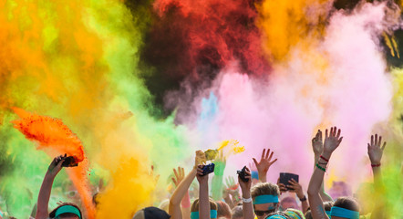 Close-up of color run marathon.