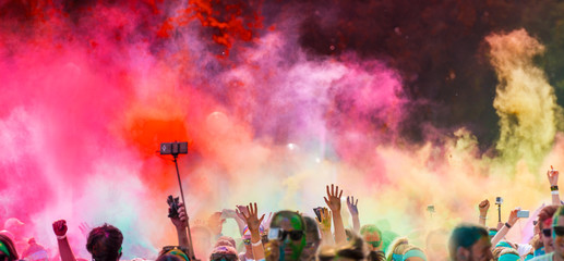 Close-up of color run marathon.