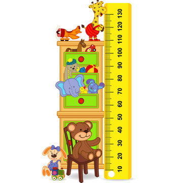 wooden cabinet with toys measure the child growth (in original proportions 1:4)  - vector illustration, eps