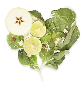 Heart Shaped Superfoods On White