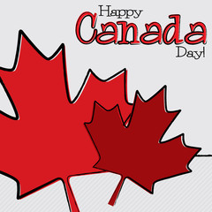 Hand drawn maple leaf Canada Day card in vector format.