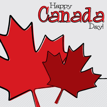 Hand drawn maple leaf Canada Day card in vector format.