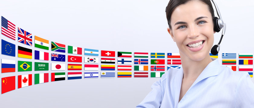 contact us, customer service operator woman with headset smiling