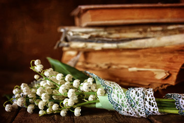 bouquet  lilies and retro book