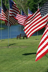 Park Bench and US Flags