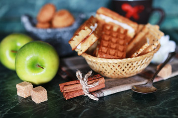 Wafer breakfast and cup of tea