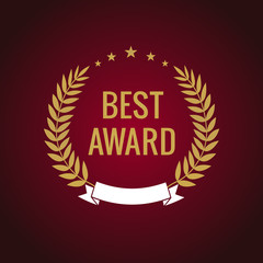 Best award gold star laurel label. Best award vector gold laurel wreath sign. Winner label, leaf symbol victory, triumph and success illustration