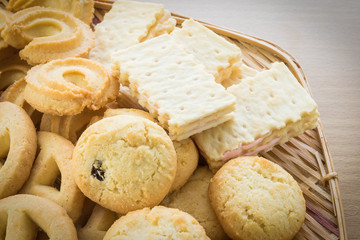 Cookies in bamboo bowl