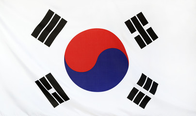 South Korea Flag real fabric seamless close up