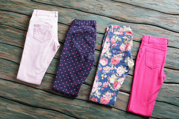 Bright and dark folded trousers. Lady's casual pants with print. New imported goods on sale. The price is worth it.