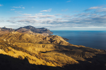 Beautiful sunset in the mountains overlooking the coast