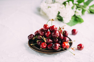cherry on a white vintage table