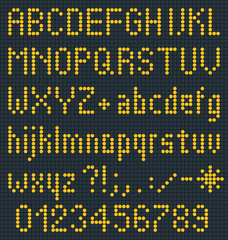 Fototapeta na wymiar 'Indifont', a digital led font for indicators. Vector graphic on separated background.
