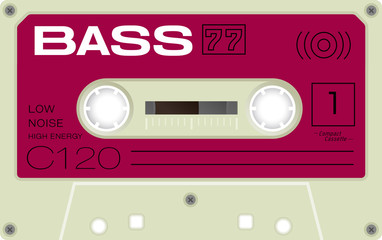 Fototapeta premium Retro plastic audio cassette, music cassette, cassette tape. Isolated on white background. Realistic illustration of old technology. Vintage tape.