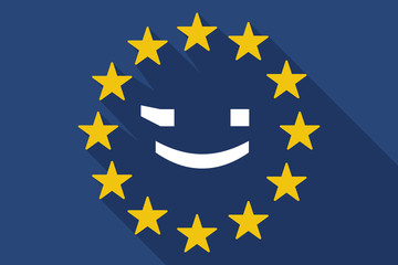 long shadow EU flag with  a wink text face emoticon