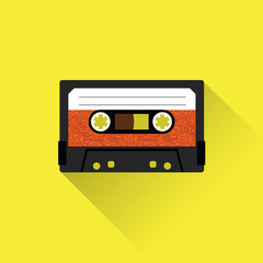 Fototapeta premium Cassette tape icon flat style. Isolated icon depicting retro technology, music tape cassette. Vintage cassette tape sign. Flat series.