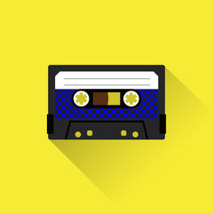 Cassette tape icon flat style. Isolated icon depicting retro technology, music tape cassette. Vintage cassette tape sign. Flat series.