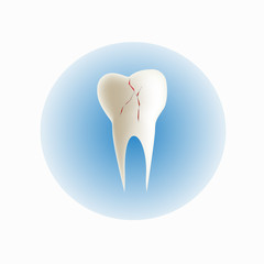 red sign broken tooth on blue background, Vector illustration.