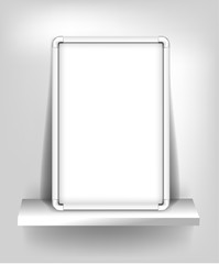 White lightbox on a shelf installation. Vector blank frame design

