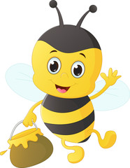 funny cartoon bee carrying honey