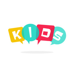 Kids vector logo isolated on white, kids club symbol with bubble speech, concept of kids talking, children education school school logotype
