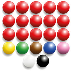 Snooker balls set - commonly used colors. Three-dimensional isolated vector illustration on white background.