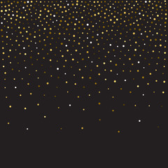 Gold glitter shine texture on a black background. Golden explosion of confetti. Golden abstract particles on a dark background. Isolated Holiday Design elements. Vector illustration.