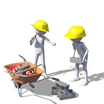 Construction worker in action, 3d rendering
