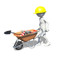 Construction worker in action, 3d rendering