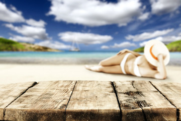 desk and woman in bikini 