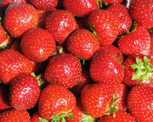 Red juicy strawberries closeup, background