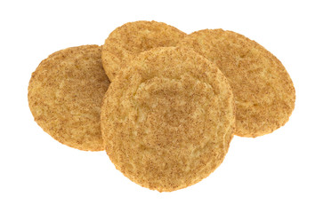 Fresh baked snickerdoodle cookies side view isolated on a white background.