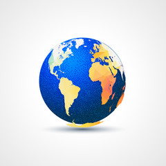 Trendy triangular World Globe Map - America, Africa and Europe. Global communication concept.