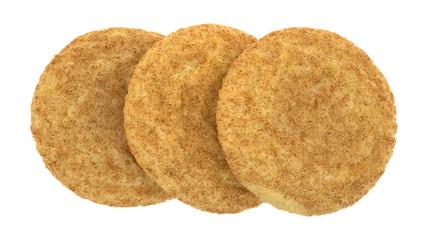 Fresh baked snickerdoodle cookies top view isolated on a white background.