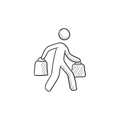 Man carrying shopping bags sketch icon.