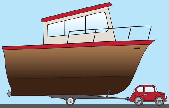 Big cartoon boat is being towed to the water by a small car Stock Vector |  Adobe Stock