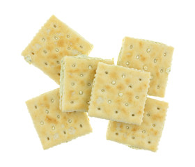 Group of cream cheese and chives crackers isolated on a white background