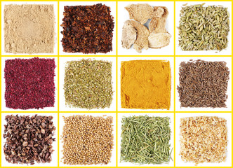 Set of different spices, isolated on white