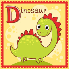 Illustrated alphabet letter D and dinosaur. Animals.Alphabet letter D.