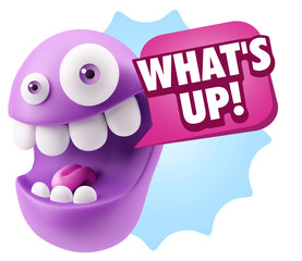 3d Rendering Smile Character Emoticon Expression saying What'S U