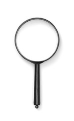 Loupe with black handle isolated on white background.
