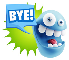 3d Illustration Laughing Character Emoji Expression saying Bye w